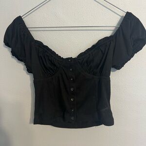 Et Clet Women’s Cropped Off The Shoulder‎ Black Top Size Small